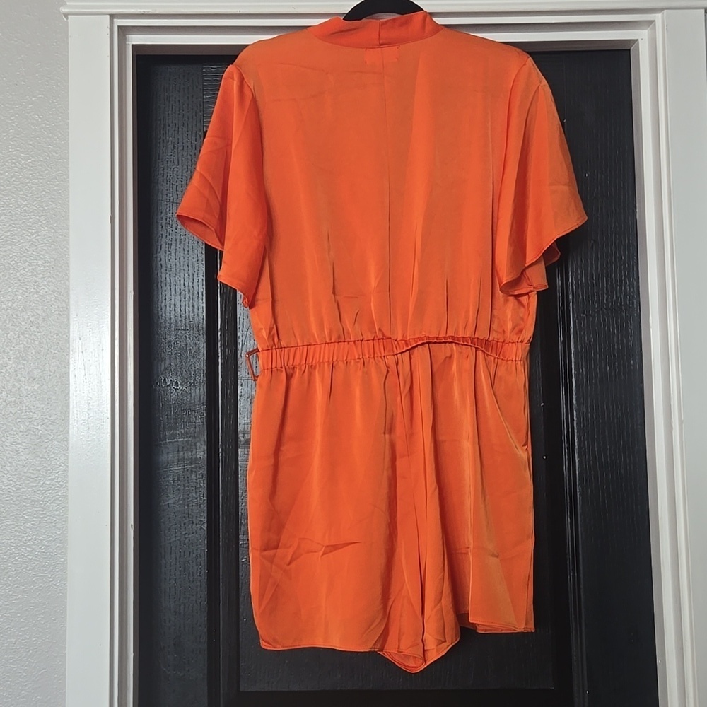 MELLODAY Vibrant Orange Satin Romper Size Large - Picture 4 of 12